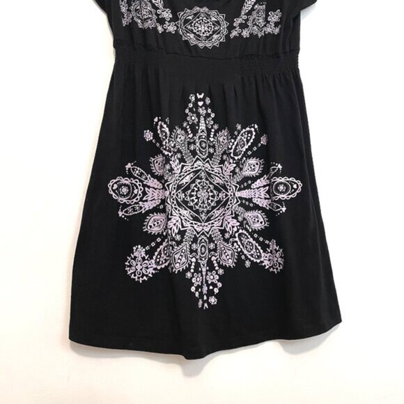 VENUS Printed Beach Dress Empire Waist Dress / Swimsuit Cover Up Black Boho XL - Picture 4 of 12